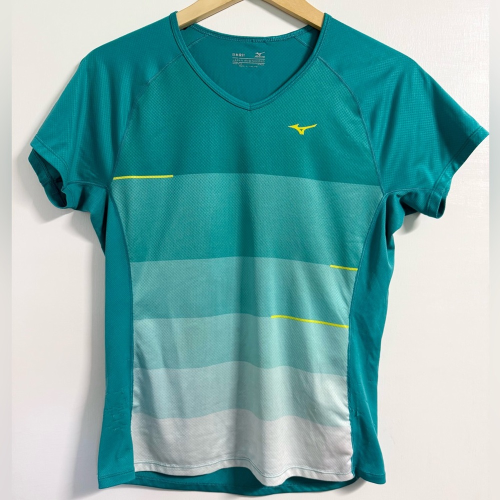 Mizuno Women’s Running Tee Large Teal Ombré Mesh Activewear Shirt